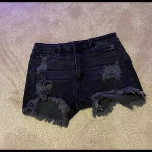 Grey Bandit black jester distressed denim shorts